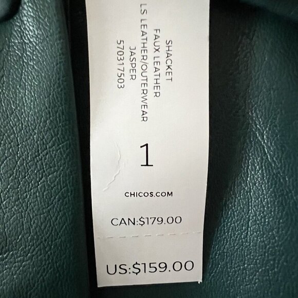 Chico’s Women’s Faux Leather Shacket Size 8/10 Pockets Buttery Soft Jasper Green - Picture 13 of 13